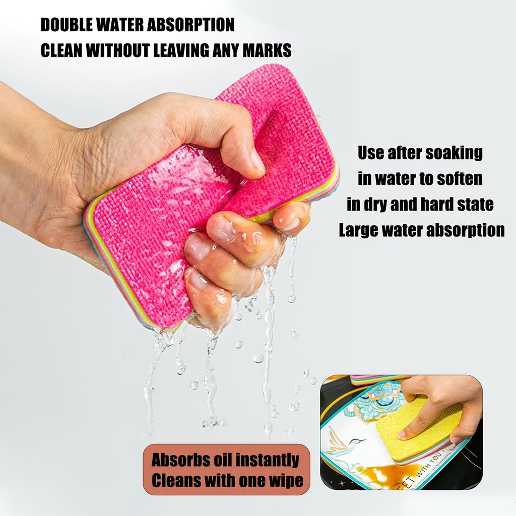 6 шт. 12-слойная чистящая губка из микрофибры, отслаивающийся блок из микрофибры, многоразовая впитывающая губка-радуга, не царапающая чистящая салфетка из микрофибры