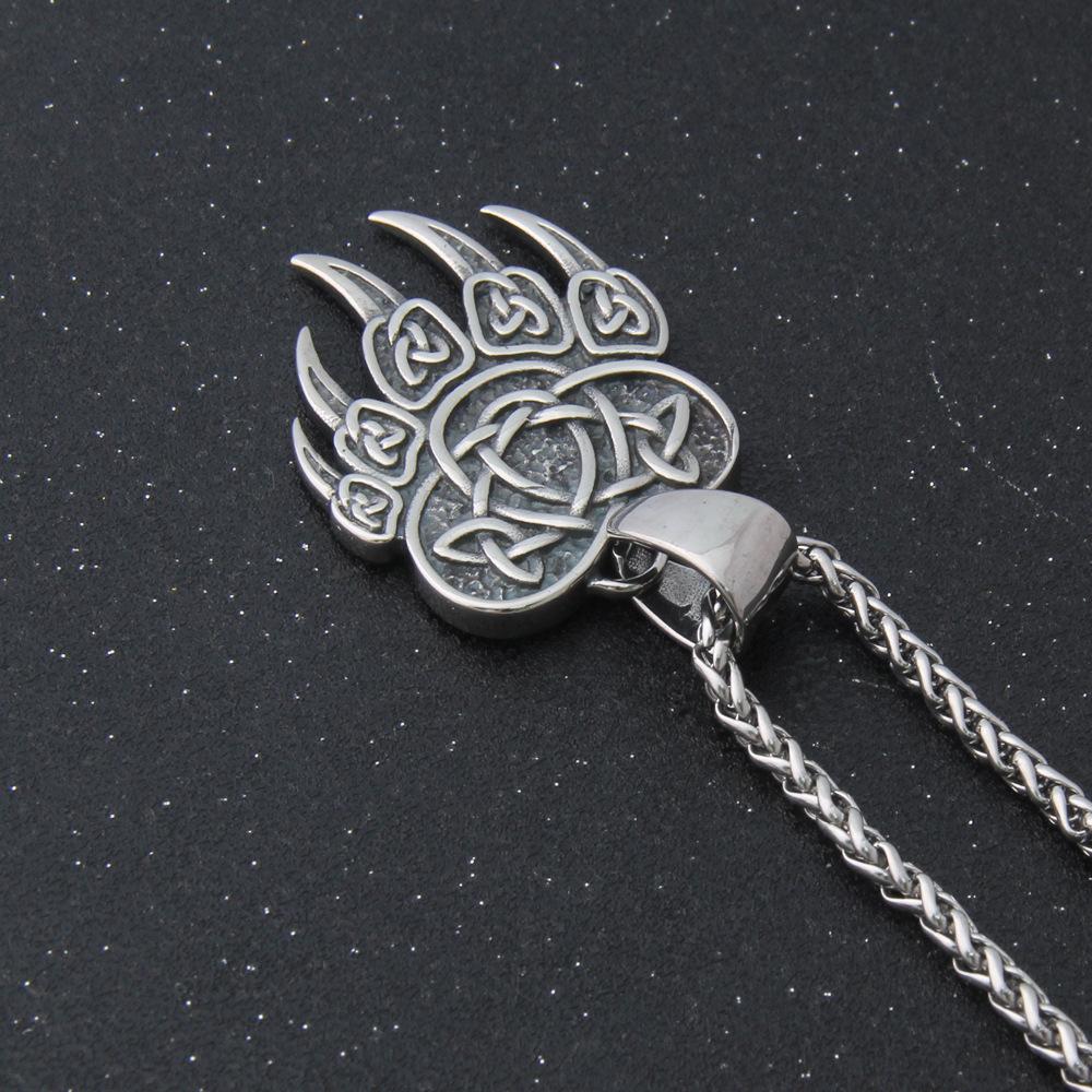 Ожерелье с подвеской в виде медвежьей лапы BAVIPOWER с кельтским узором из нержавеющей стали, скандинавское ожерелье, аутентичные украшения викингов