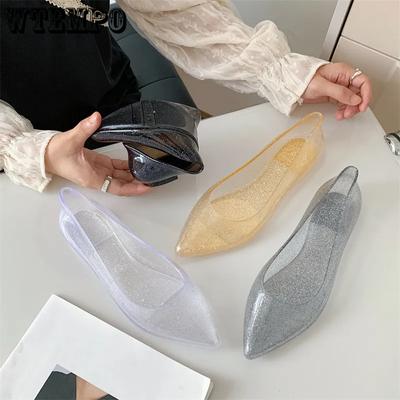 Весна-лето, низкий толстый каблук, острый носок, мягкие сандалии, женские, большого размера, однотонные, быстросохнущие, износостойкие, универсальные, блестящие туфли для работы