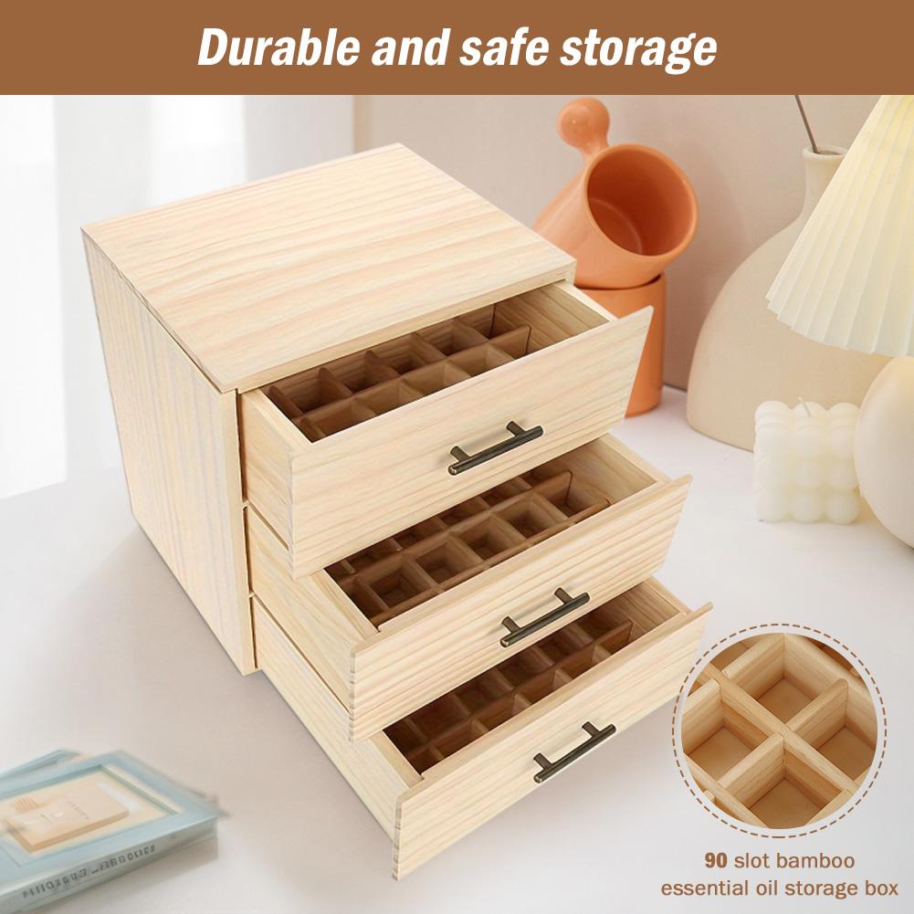 90-Slot Wooden Organizer Box 3-Layer Drawer Case Organizer Essential Oils Storage Organizer Keep Your Oil Safe & Space Saver