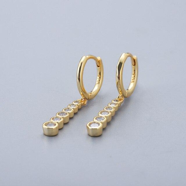 925 Sterling Silver Zircon Long Hoop Earrings Simple Light Luxury Golden Silver French Earrings