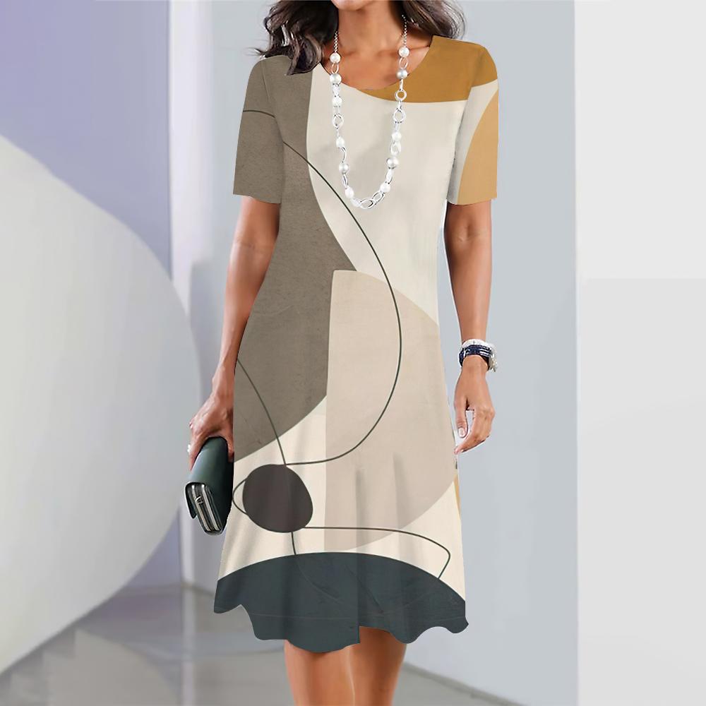 Новые платья с геометрическим принтом, элегантные платья, летние платья, одежда больших размеров для женщин