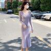 Temperament V-neck Knitted Dress Autumn/Winter Women's Wear Gentle Style Slim Fit Hip Hugging Sweater Dress