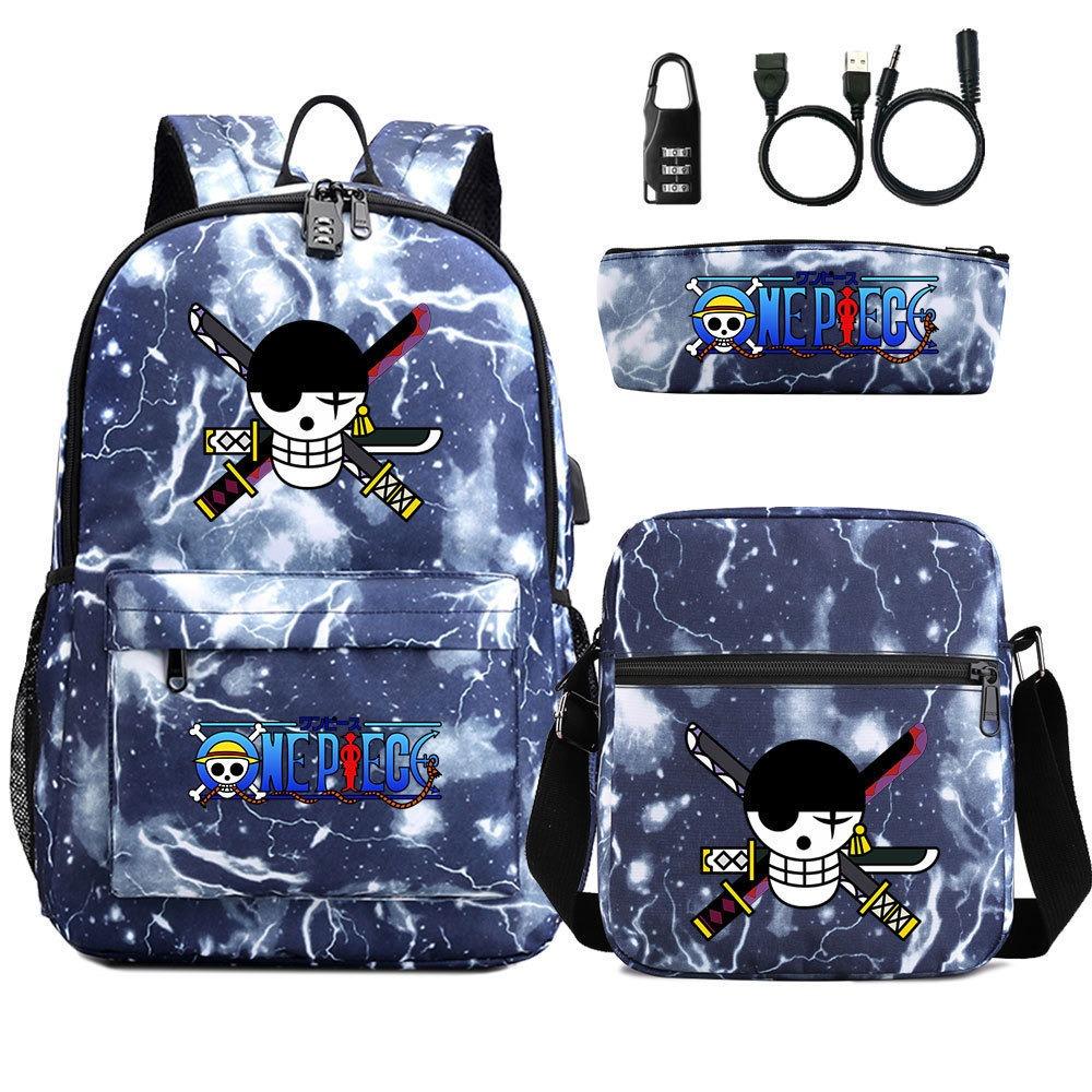 Riman ONE PIECE USB кодовый замок рюкзак студенческий школьный рюкзак сумка через плечо пенал набор из трех предметов для мужчин и женщин