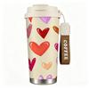Cute Hand Painted Colorful Heart Pattern Insulated Coffee Tumbler, Vacuum Travel Mug with Lid, Reusable Cup for Office School Gift