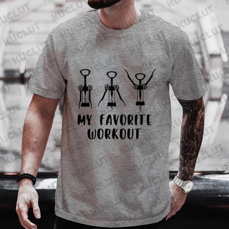 Мужская уличная футболка My Favorite Workout Print Tops Tees Летняя футболка Wine Lover Fitness Tee Shirt Футболка Стильная одежда