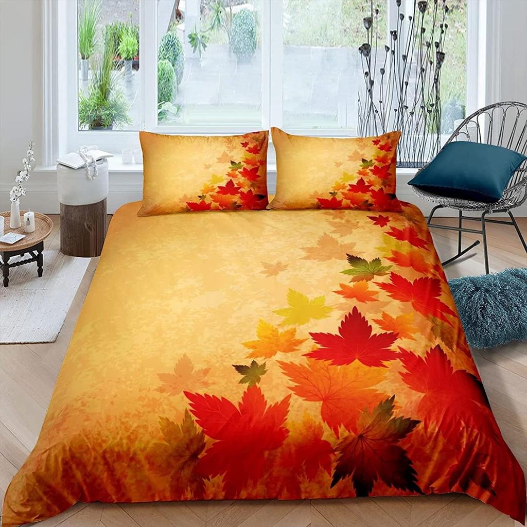 Comforter Maple Leaves Polyester Fall Theme Comforter With King Queen Size For Kids Boys Girl Bedding Set