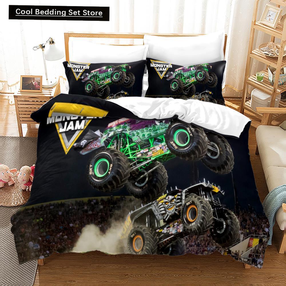 3D Print Anime Monster Jam Bedding Set Single Twin Full Queen King Size Monster Jam F1 Bed Set Teenager Bedroom Duvet Cover Sets