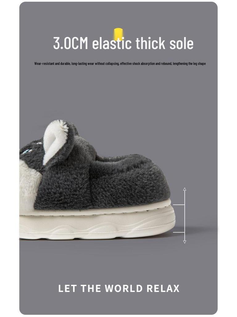 Детские зимние хлопковые тапочки - Теплая домашняя обувь с толстой подошвой и дизайном хаски для мальчиков и девочек