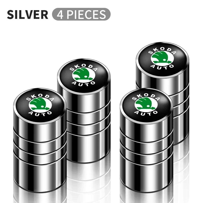 4pcs Car Tire Valve Cap Round Air Dustproof Cover For Skoda Fabia Superb Yeti Octavia Rapid Kodiaq Mk3 A4 A6 A7 2 3 A5 Kamiq vln422