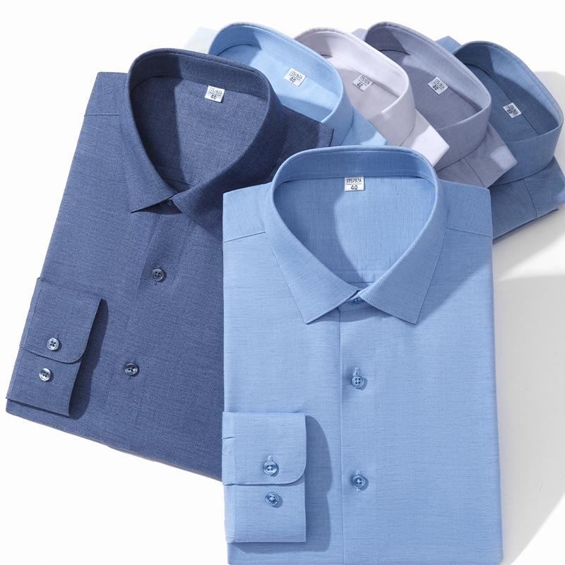 High Quality Modal Linen Business Mens Formal Shirts Long Sleeve Elastic Solid Comfortable Male Dress Shirt