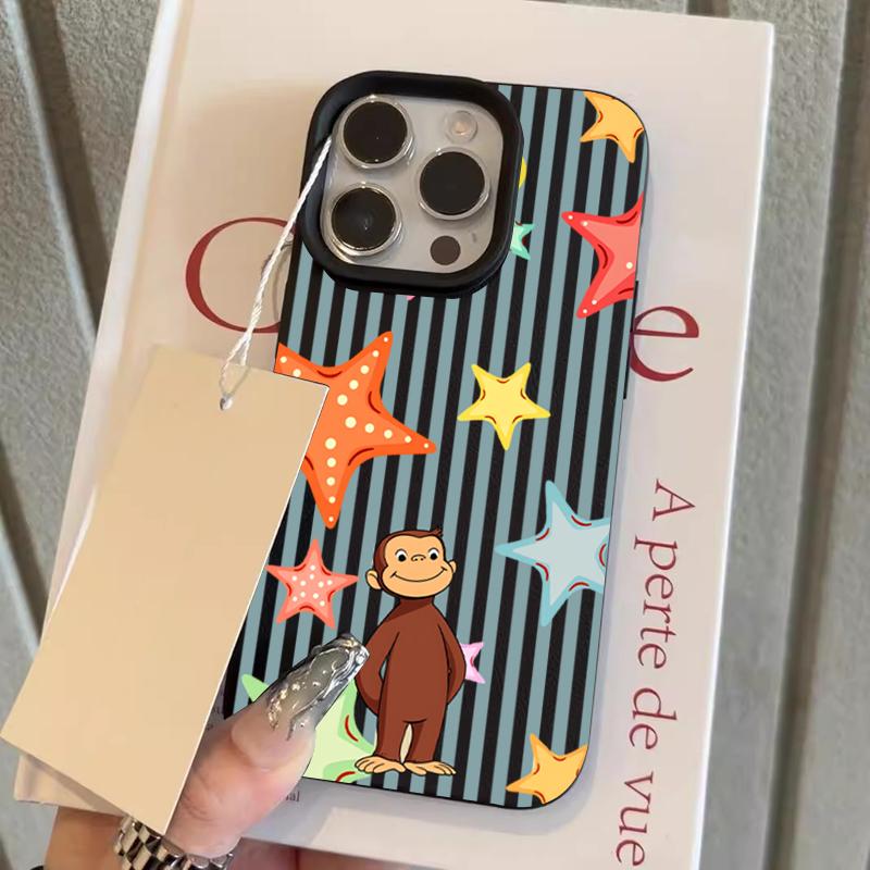 Cute Colorful Star Monkey Stripe Phone Case For iPhone 17 16 15 14 13 12 11 Pro Plus 16e Air X XR XS Max Shockproof Soft Cover