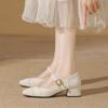Mary Jane Shoes Spring and Summer New Square Head Single Shoes Women's Thick Heel One-word Buckle with Shallow Mouth Wedding Shoes Women