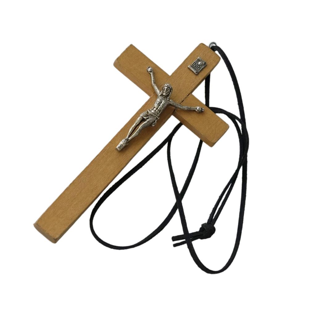Ретро Мужское Женское Ожерелье с Подвеской в Виде Креста на Черном Шнурке Христианское Религиозное Натуральное Деревянное для Детей Мальчиков Девочек