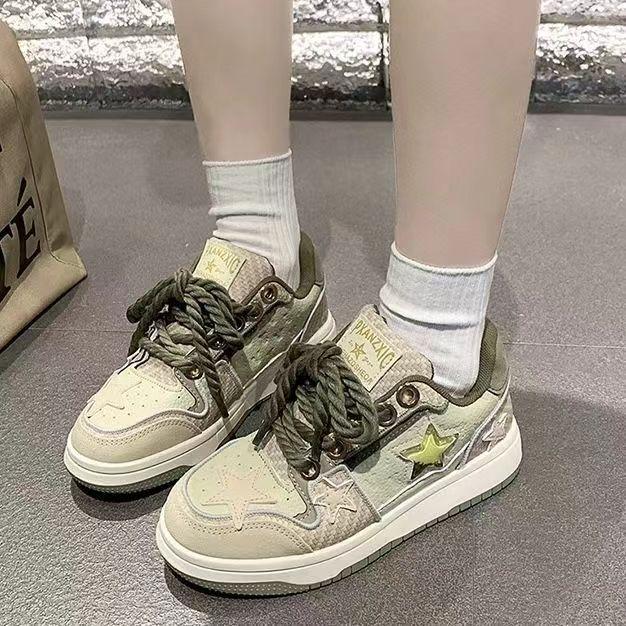 2024 New Spring and Summer Versatile Retro Couple Guochao West Lake Longjing Star Shoes Thick Baseplate Shoes Women's Niche Shoes