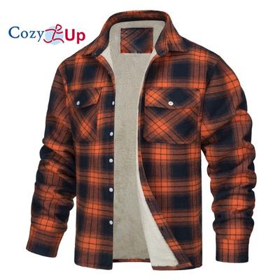 Уютная мужская повседневная фланелевая куртка-рубашка на пуговицах на флисовой подкладке из шерпы