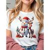 Christmas Women Casual T Shirt Cartoon Snowman Reindeer Christmas Tree Print Female Short Sleeve T-Shirt Suitable for All Season
