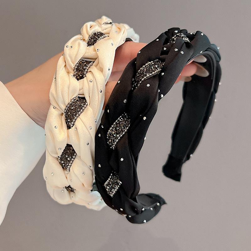 1/2/3 шт. Изысканное женское головное украшение Плетеная атласная повязка на голову с центральными стразами Лента Нескользящие зубчатые обручи для волос