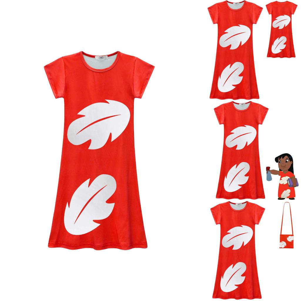 Lilo And Stitch Girl Dress With Polyester Fabric And Abstract Print For Spring Autumn Playtime