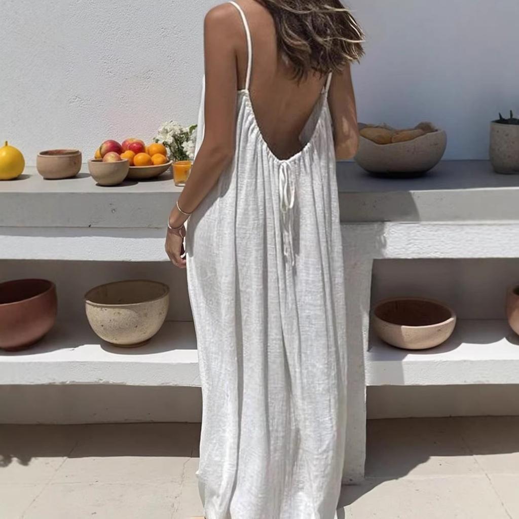 2026 New Women's Strap Dress with Open Back, Loose-fitting Home Wear Dress