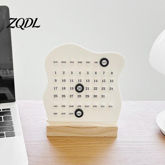 Perpetual Calendar Block with Date Marker, Reusable Desktop Wood DIY Assembly Desk Ornament Base, Ring A Daily Planner for Office Home Decoration