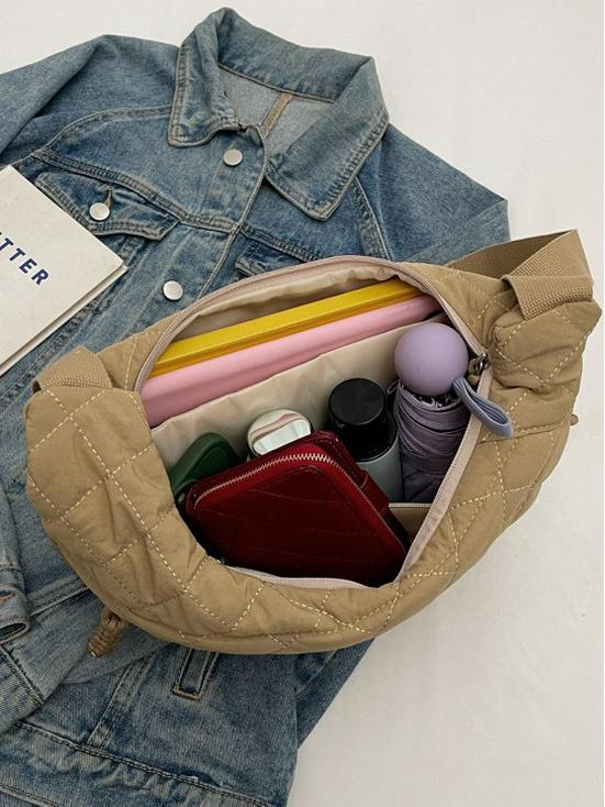 Женская сумка-тоут из нейлона с ромбовидным узором: 2025 Универсальная, Вместительная, Повседневная сумка через плечо и кроссбоди