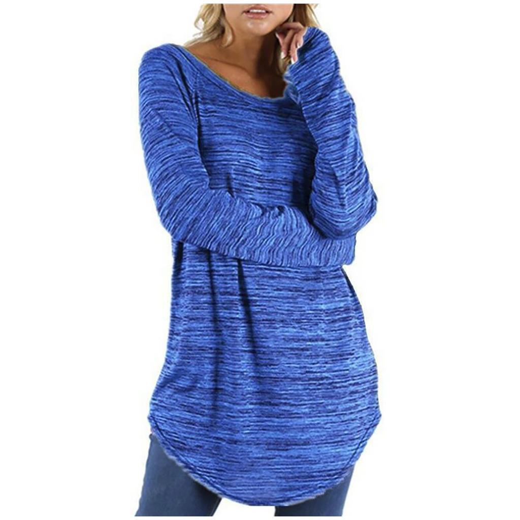 Women's Fashion Blouse Plus Size Solid Long Slim T-Shirt Long Sleeve Top