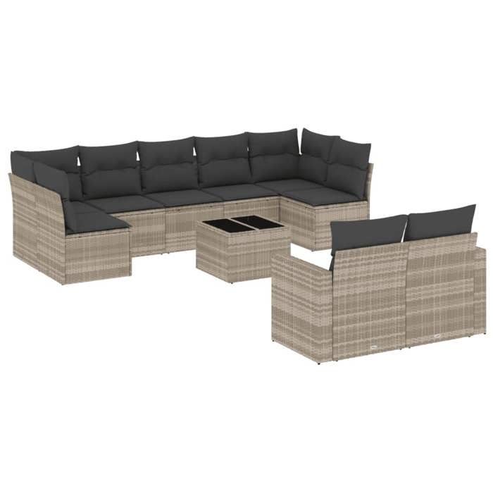 VidaXL Salon de Jardin avec Coussins 10 pcs, Canapés de Terrasse, Ensemble de Meubles de Patio, Mobilier d'Extérieur, Gris 3251769