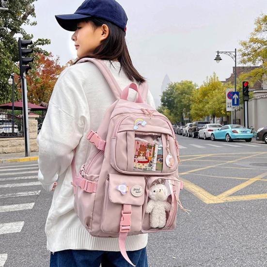 Студенческий рюкзак эргономичный большой емкости с плюшевым медведем куклой для книги ноутбука