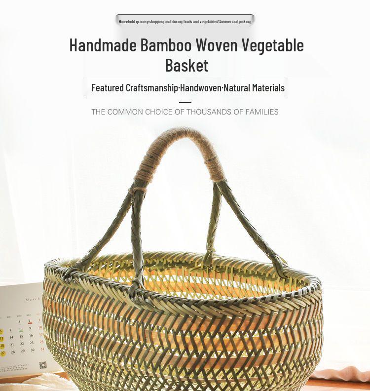 Bamboo Weave Vegetable Shopping Basket - Handmade, Handheld Kitchen Storage