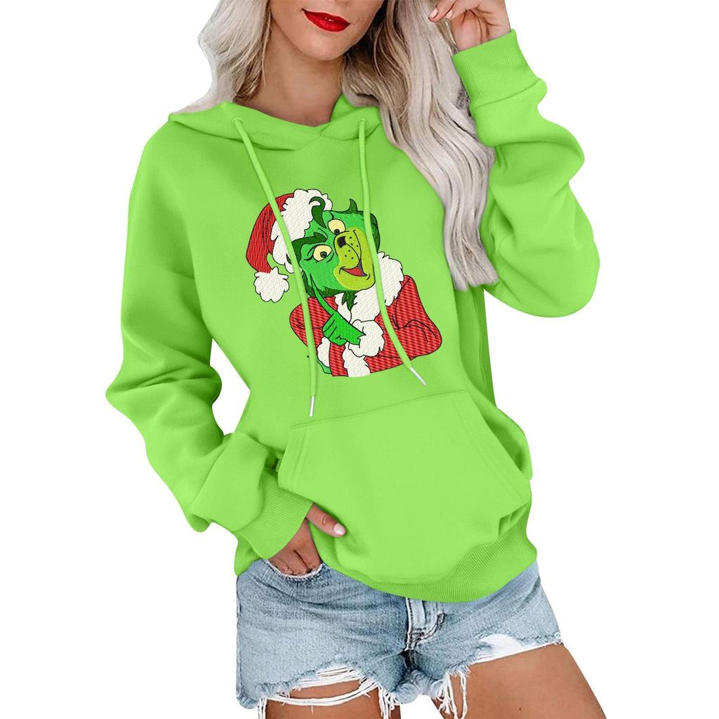 Женский повседневный удобный свитшот с капюшоном, длинным рукавом и рождественским принтом
