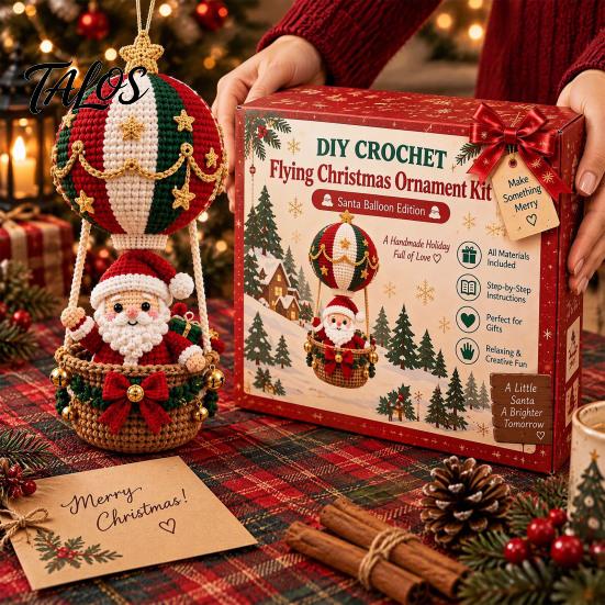 All in One Crochet Material Pack Christmas Hot Air Balloon Kit, Hanging Ornament DIY Relaxing Handicraft Hobby Set Festive Craft Kit for Adults,