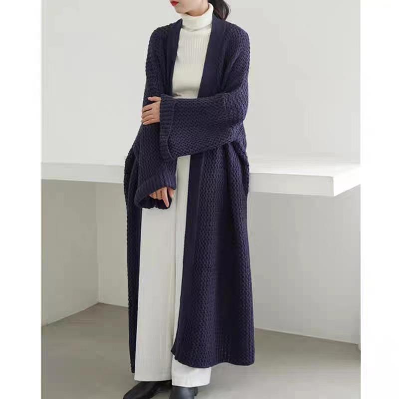 Осень/зима Элегантная Мода Вязаный Кардиган Длинный Свитер Женские Пальто Новые Свободные Повседневные V-образный вырез Куртки Офисные Пальто с длинным рукавом Рубашка Одежда