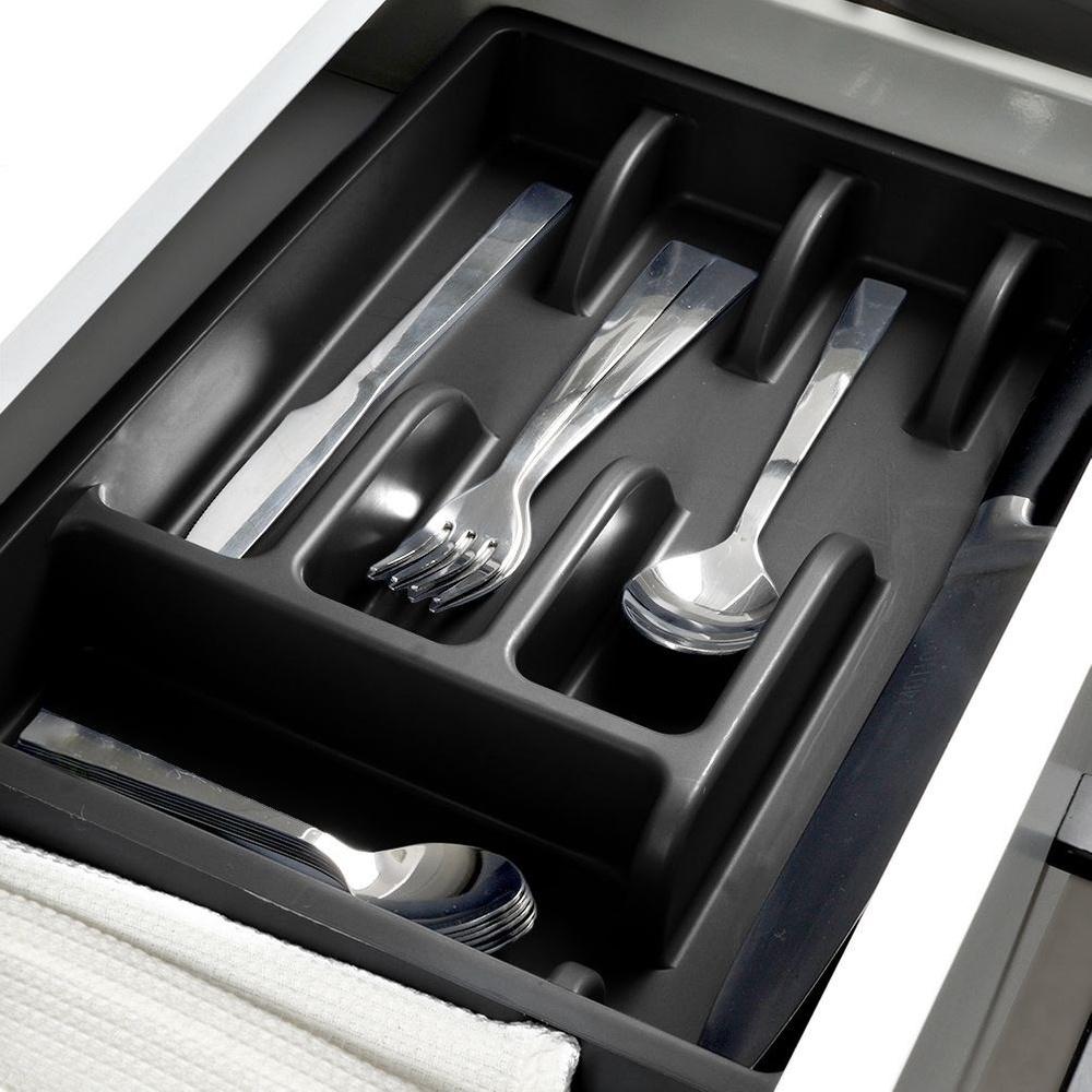 Black Cutlery Drawer Organizer Tray 36x25.5cm