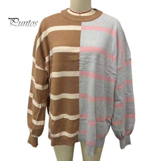 Осенне-весенний женский свитшот с цветным полосатым принтом и круглым вырезом, свободный трикотажный свитер средней длины, повседневная одежда, топ