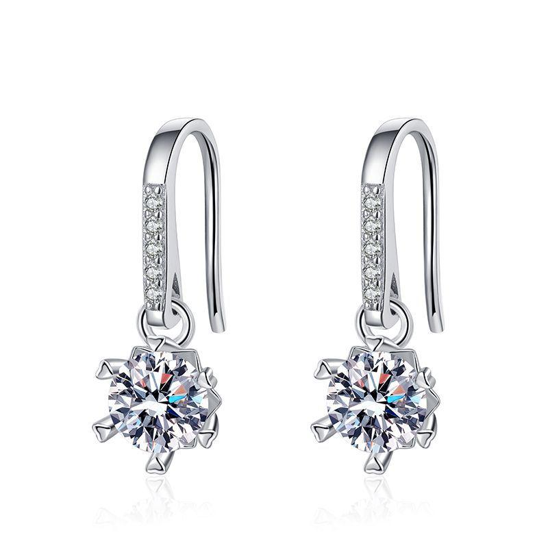 Серьги из стерлингового серебра S925, муассанит, снежинка, крючок для ушей, женские серьги из стерлингового серебра с муассанитом, женские