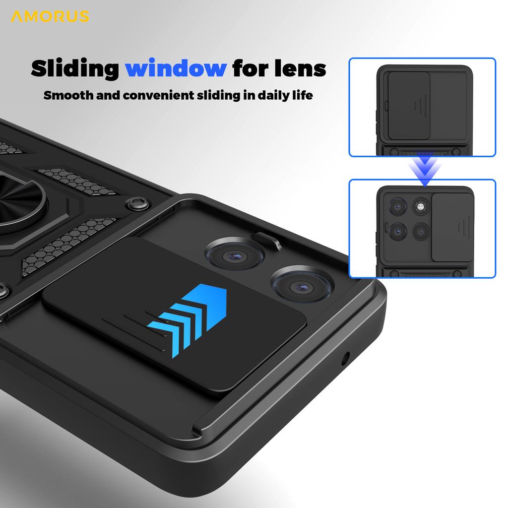 Чехол для Motorola Moto G86 Power 5G с подставкой, PC+TPU, чехол для телефона со слайдером для объектива камеры