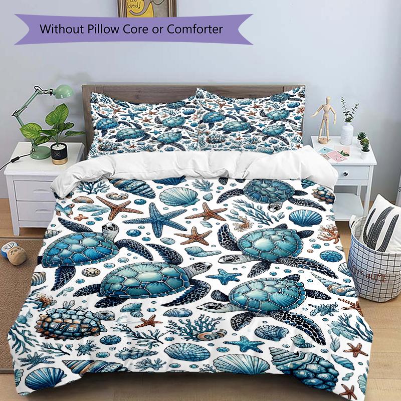 3Pcs Oceanic Sea Life Bedding Set Soft Fabric Duvet Cover Pillowcases Home Christmas Xmas Halloween Gift 1 Duvet Cover 2 Pillowcase G199
