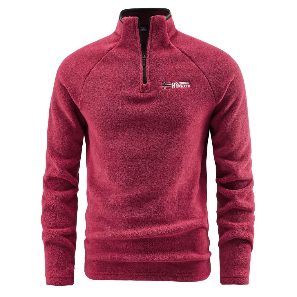 Men's Military-Style Stand Collar Pullover Sweatshirt, Solid Color Long Sleeve Fleece Casual Base Layer Top