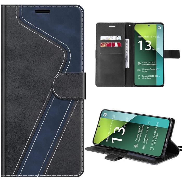 Coque - E.F.CONNECTION - Pour Xiaomi Redmi Note 13 Pro 5G - Souple - Cuir PU - Antichoc - Noir/Bleu Marine