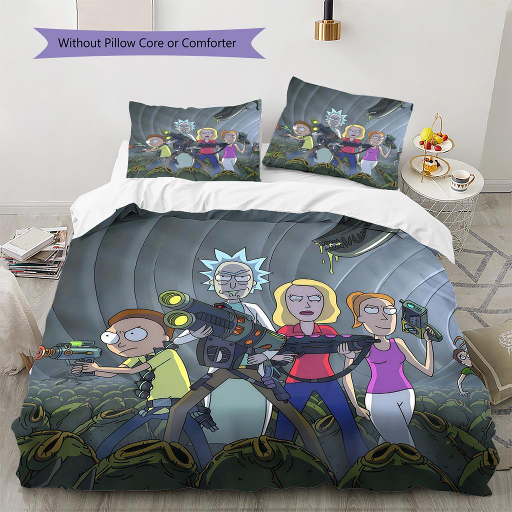 Rick and Morty Pattern Bedding Quilt Set Home Decoration Gift (1 * duvet cover + 2 * pillowcase without core)