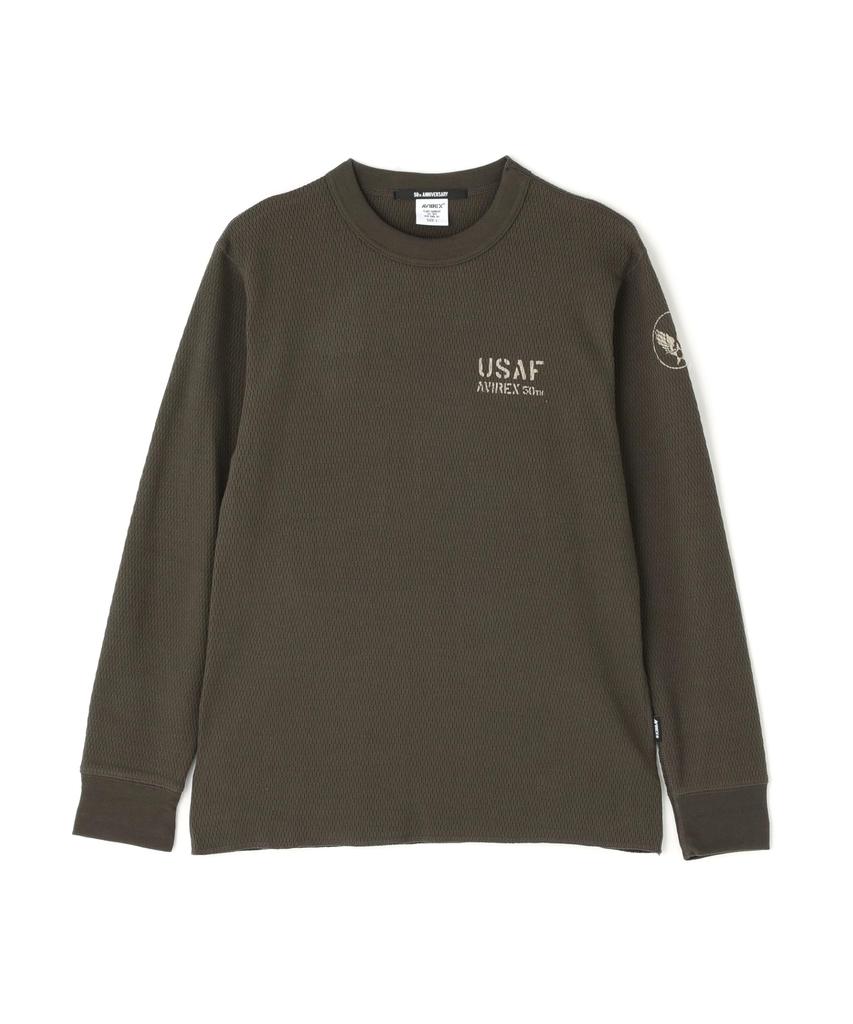 AVIREX HONEYCOMB WAFFLE USAF L/S T-SHIRT M charcoal 783-5230030