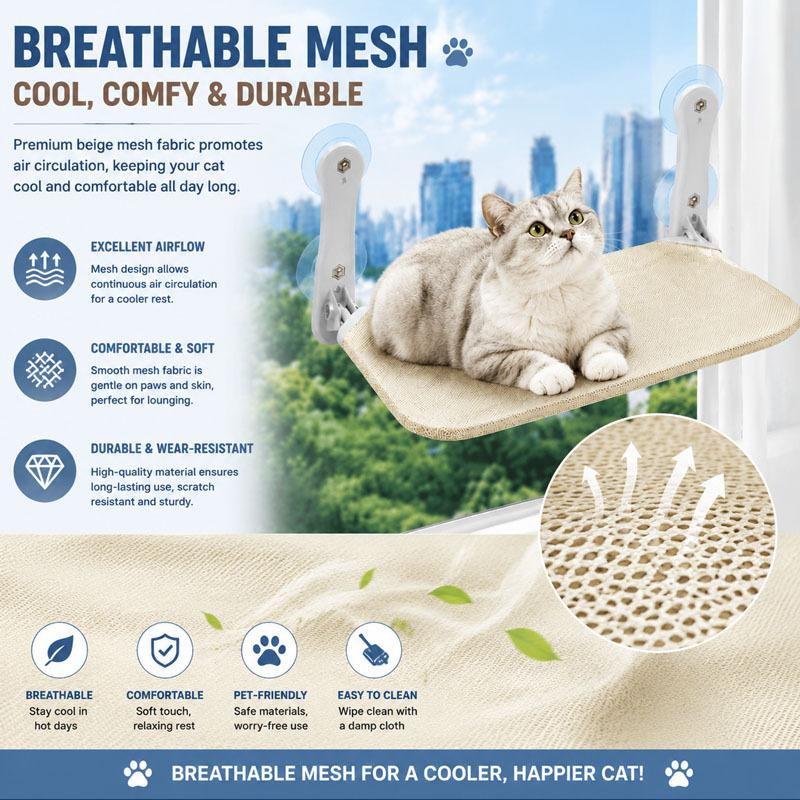 Cat Window Hammock Super Suction Cup Windowsill Hanging Bed Removable Washable Sunbathing Swing Mat for Indoor Cats Pet Supplies