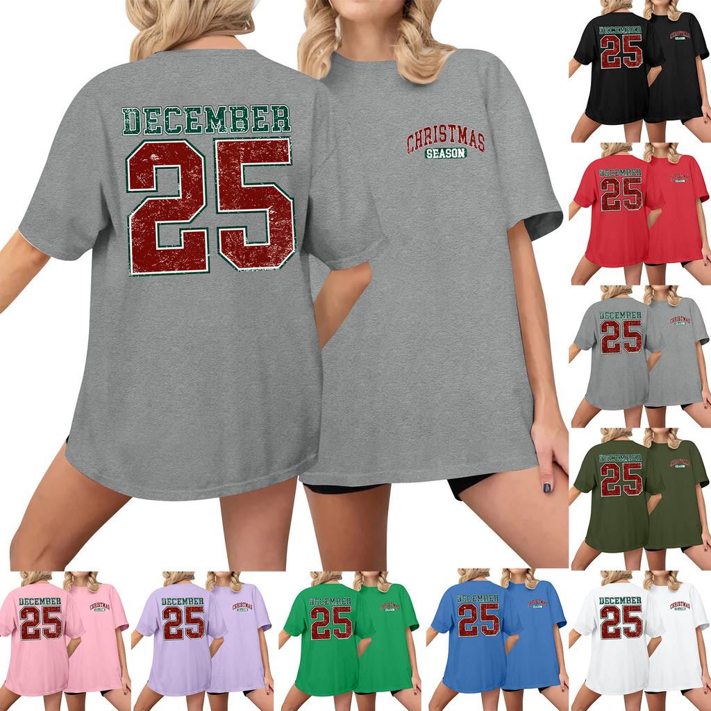 Women's Casual Printed T-Shirt Round Neck Pullover Short Sleeve Top