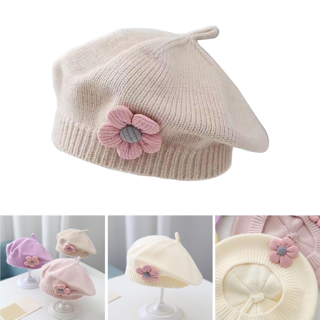 Winter Toddlers Beret Princess Girls Warm Hat Lovely Knitted Cap Windproof Beanie Baby Stylish Bonnet for Infant 6M-4T