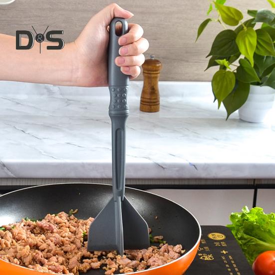 Кухонный ручной измельчитель для мяса с 4 изогнутыми лезвиями, термостойкая мясорубка для говяжьего фарша, гамбургера, мясорубка для гамбургеров с длинной ручкой