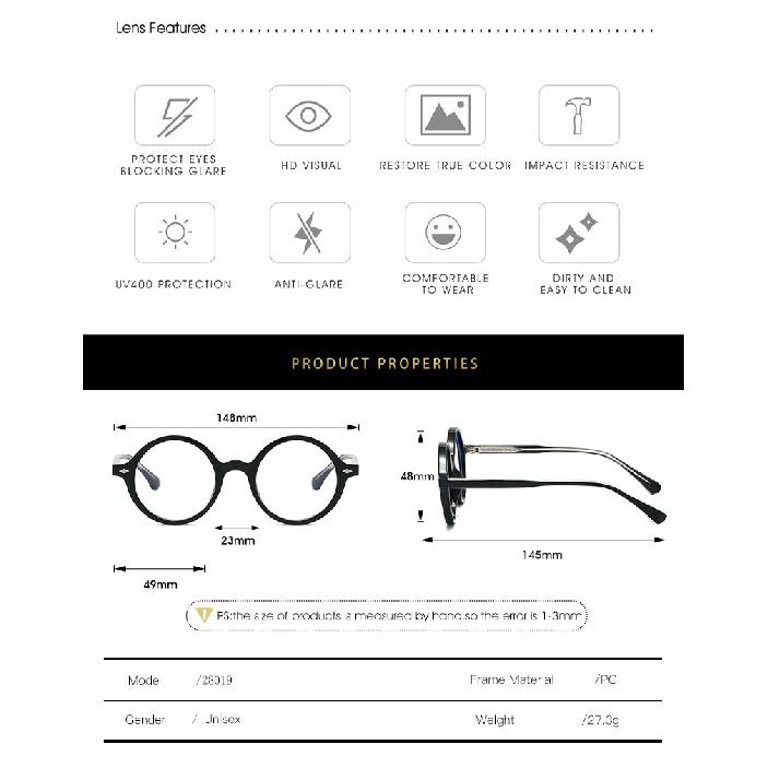 Retro round frame with pin design, plain lenses, TR90 frame, artistic pseudo-no-makeup anti-blue light glasses for women, suitable for outdoor use