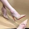 Lacquered High Heels for Women 2025 New Pointed Head Bow Ultra-fine Heel Shallow Mouth Single Shoes Sexy Bag Head Sandals for Women
