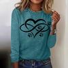 Round Neck 3D Printed Love Cat Footprint Pattern Top Fashionable Casual Long Sleeved Women's T-shirts