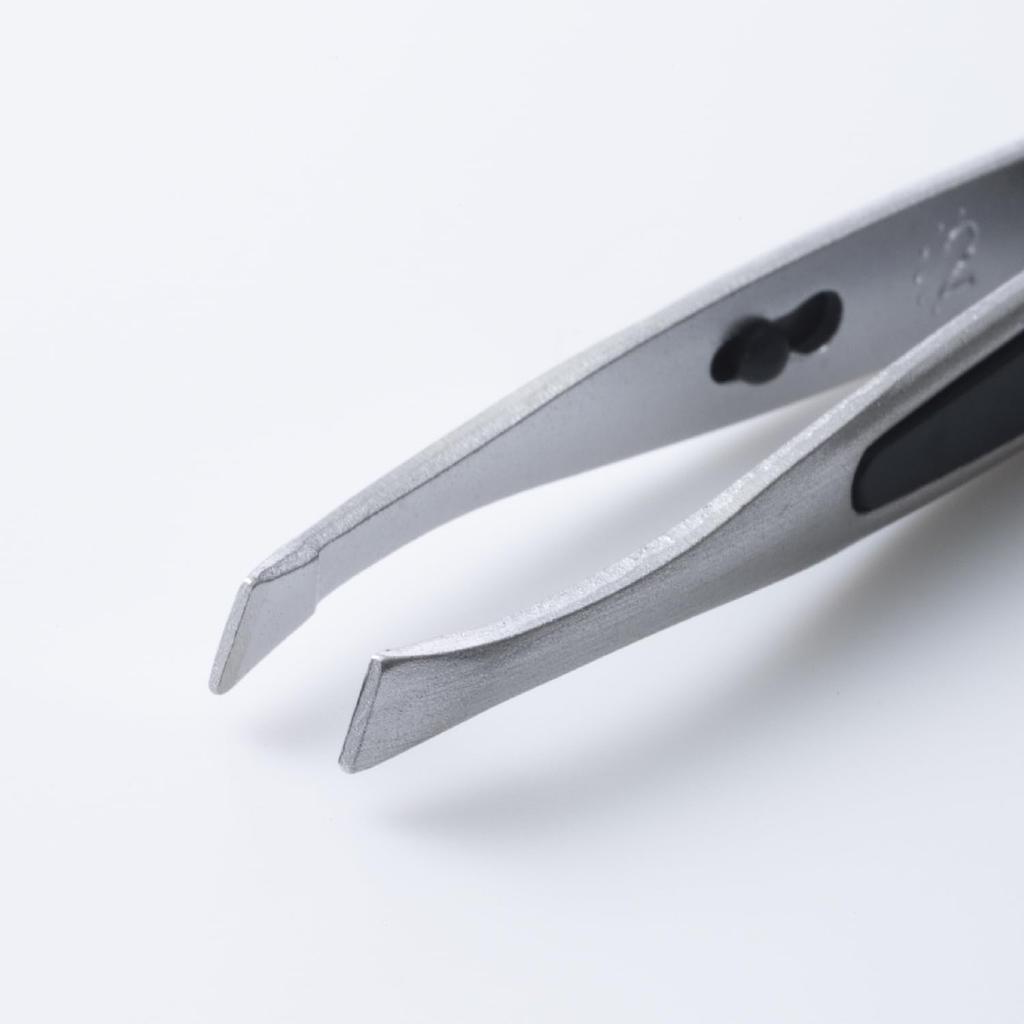 KAI HK0425 Angled Tweezers with Non-Slip Grip, Silver